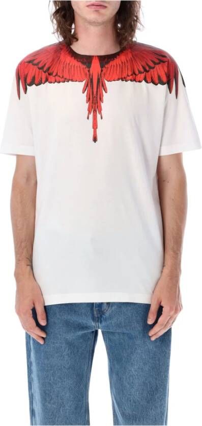 Marcelo Burlon Heren T-shirt met iconische vleugels Wit Rood Aw23 Wit Heren