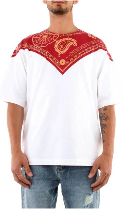 Marcelo Burlon Heren Wit en Rood Katoenen T-Shirt White Heren