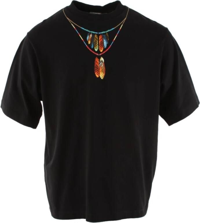 Marcelo Burlon mannen korte mouw t-shirt veren ketting Zwart Heren