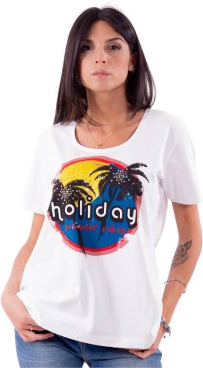Marina Rinaldi T-shirt in effen kleur met persona-print van Currency Wit Dames