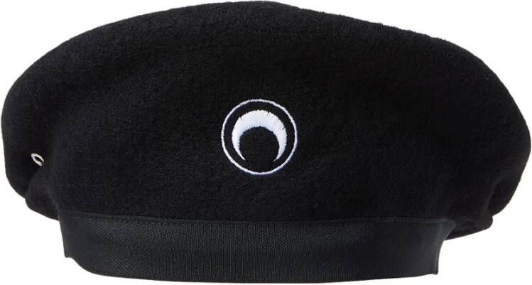 Marine Serre Geborduurde wollen baret met logo Zwart