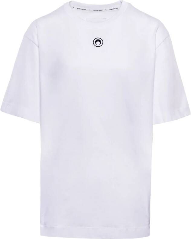 Marine Serre Logo Borduurwerk T-Shirt van Katoen White Heren