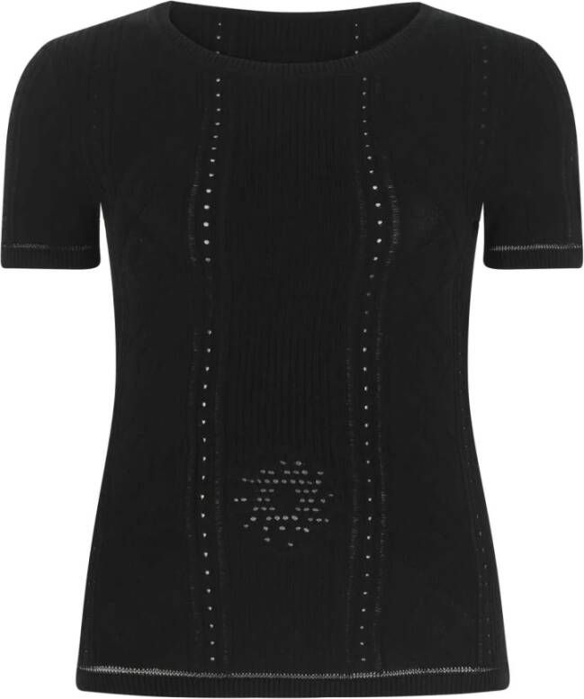 Marine Serre Zwarte Lunar-Pointelle Viscose Blend T-Shirt Black Dames
