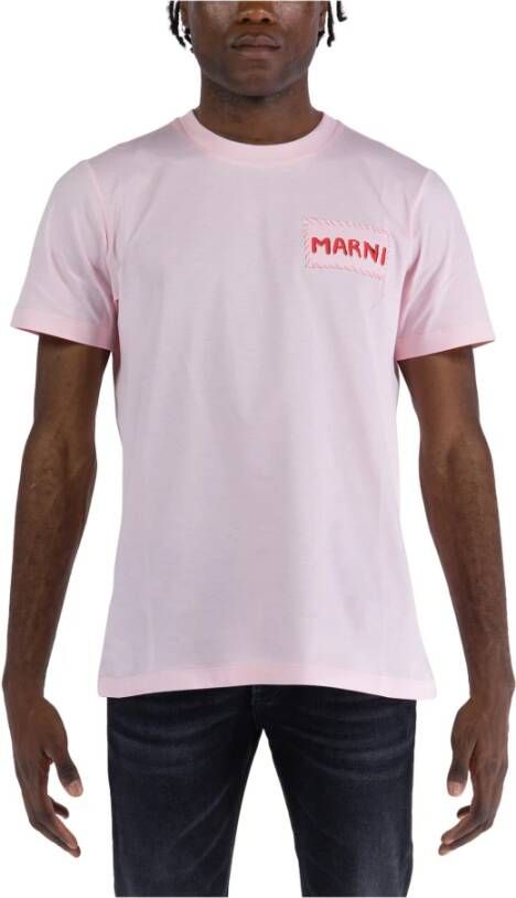 Marni Biologisch Katoenen T-Shirt met Tonal Applicatie Roze Heren