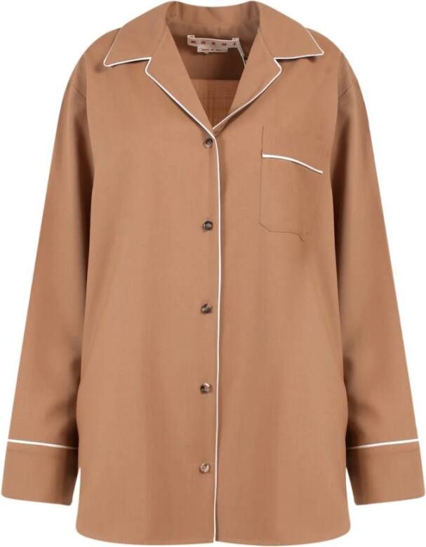 Marni Biscuit Wool Oversize Shirt Bruin Dames