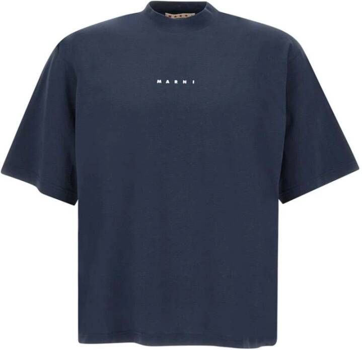 Marni Blauw Organisch Katoenen T-Shirt met Logo Print Blauw Heren
