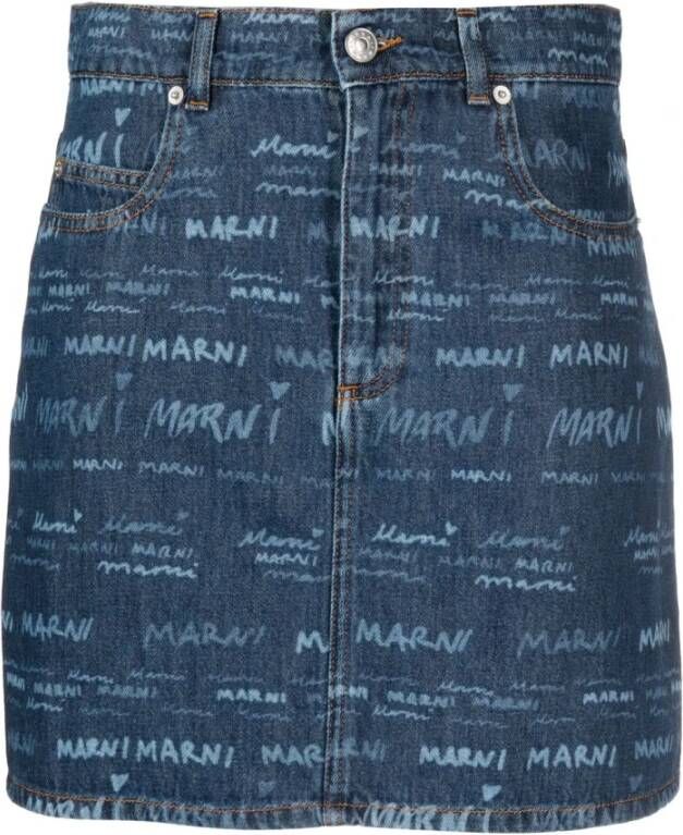 Marni Blauwe Denim Rok met Logo Print Blauw Dames