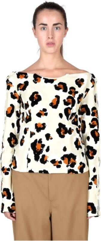 Marni Leopard Print Velvet Jacquard T-Shirt Beige Dames