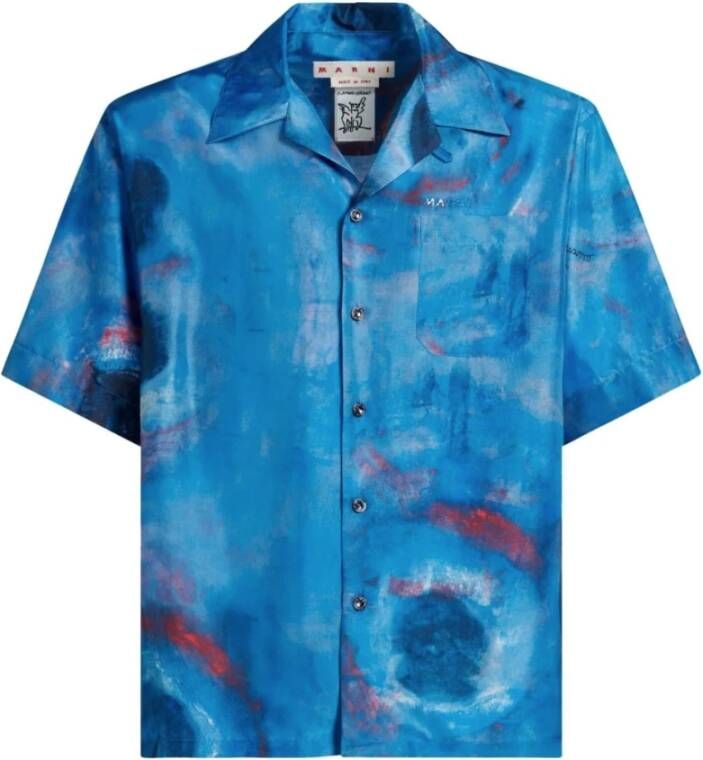 Marni Bowling Shirt met Buchi Blu Print Blauw Heren