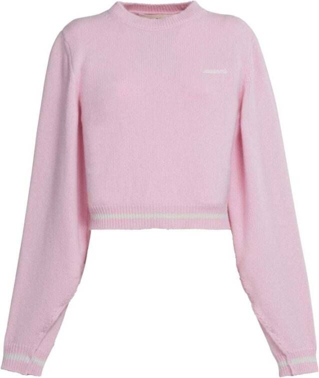 Marni Comfortabele wollen trui met geborduurd logo Roze Dames