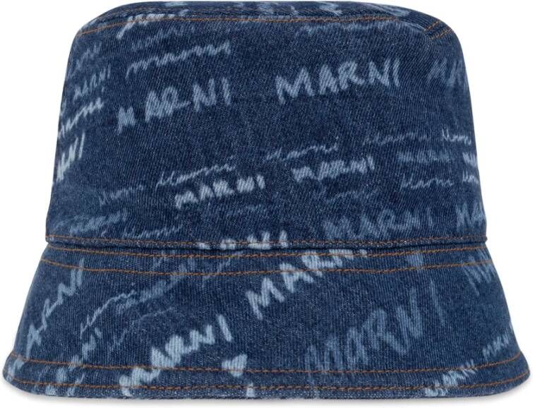 Marni Denim bucket hoed met logo Blauw Dames