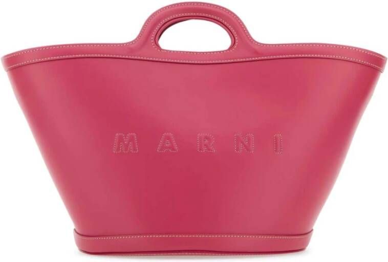 Marni Kleine leren Tropicalia bucket tas Pink Dames