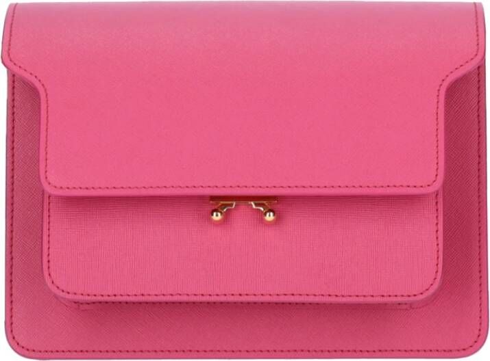 Marni Fuchsia Cross Body Tas Luxe Leer Compact Formaat Pink Dames