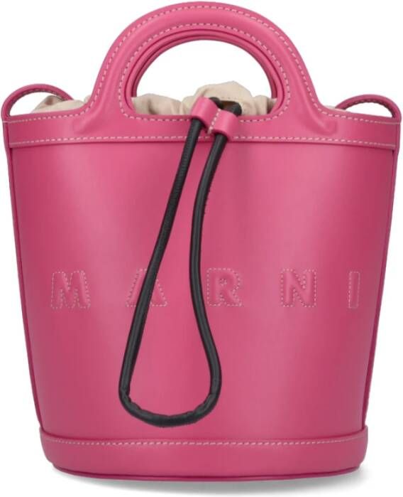 Marni Geëmbosseerde leren emmer tas met verwijderbare zak Pink Dames