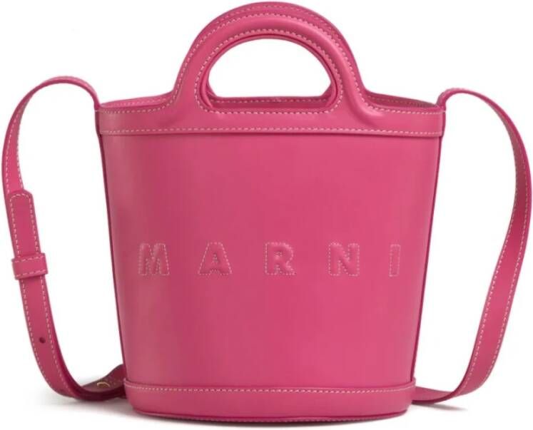 Marni Geëmbosseerde leren emmer tas met verwijderbare zak Pink Dames