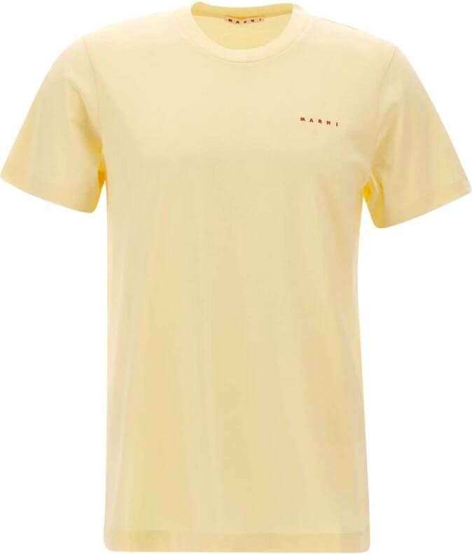 Marni Gele Katoenen Heren T-shirt met Rood Logo Yellow Heren