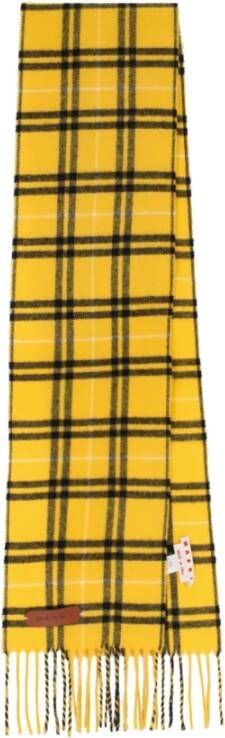 Marni Wollen Check Sjaal met Logo Plaque Yellow Dames