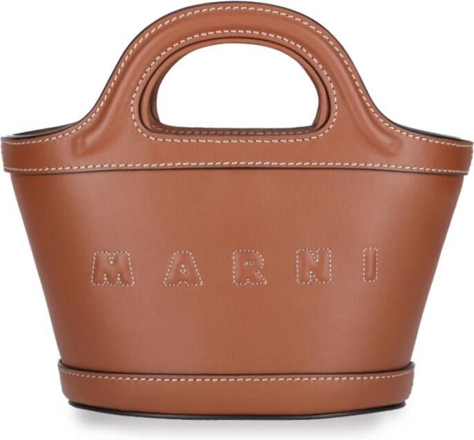 Marni Bruine Leren Handtas met Geëmbosseerde Details Brown Dames