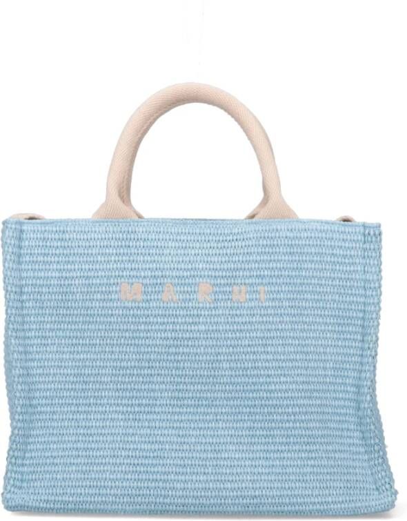 Marni Small Basket Bag in Multicolour Raffia Blauw Dames