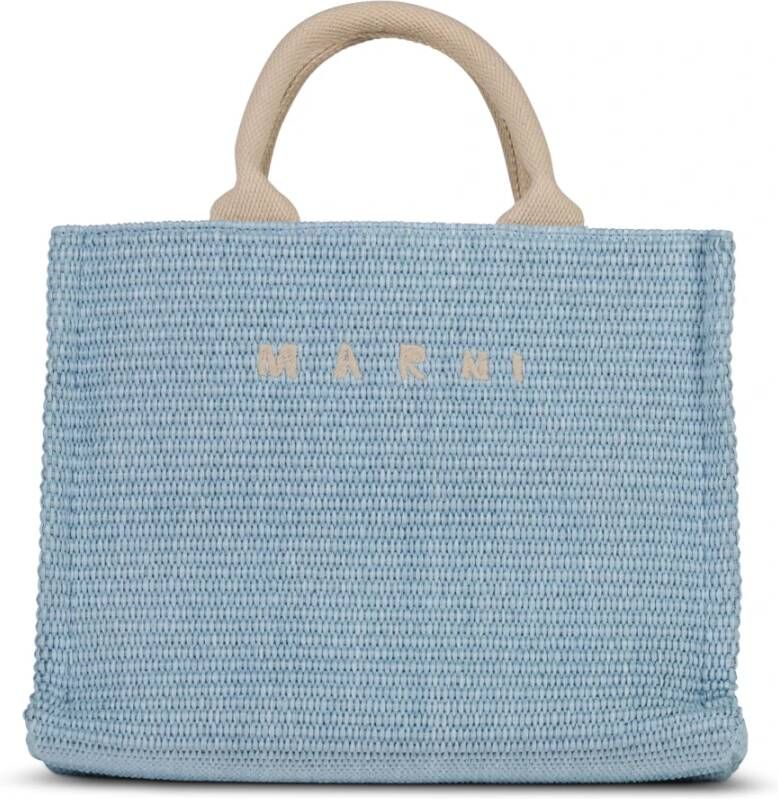 Marni Small Basket Bag in Multicolour Raffia Blauw Dames