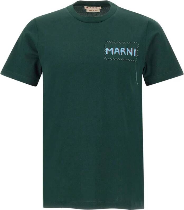 Marni Heren Italiaans Katoenen T-Shirt met Logo Patch Groen Heren