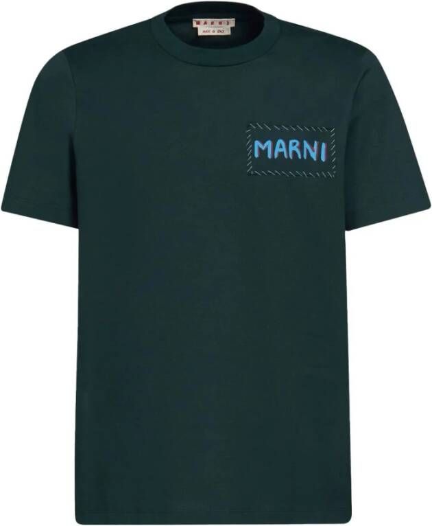 Marni Heren Italiaans Katoenen T-Shirt met Logo Patch Green Heren
