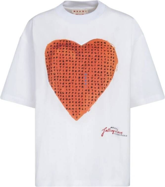 Marni Boxy T-shirt van biologisch katoen met Wordsearch Heart Print White Dames