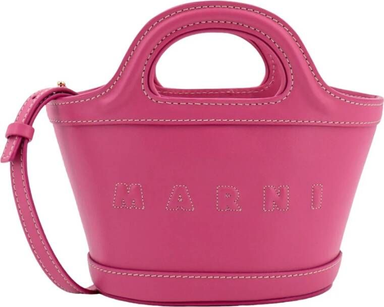 Marni Leren Bucket Tas Roze Dames