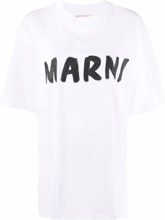 Marni Logo Print Crewneck T-Shirt voor Dames Wit Dames