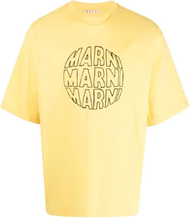 Marni Logo-Print Katoenen T-Shirt in Botergeel Yellow Heren