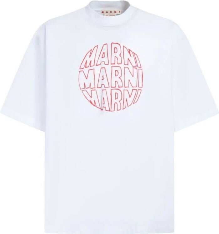 Marni Logo-Print Katoenen T-Shirt in Wit White Heren
