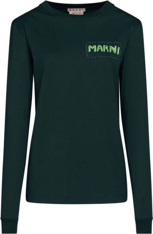 Marni Groene Logo-Patch Katoenen Sweatshirt Green Dames