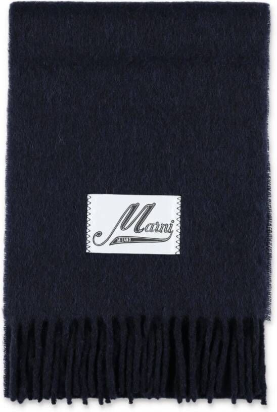 Marni Luxe Mohair Sjaal met Franjes Blauw Zwart Aw23 Zwart Dames