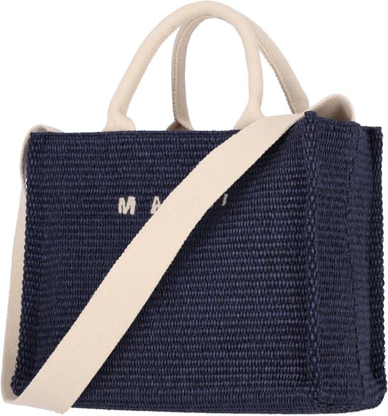 Marni Blauwe Tote Tas met Raffia Effect Blue Dames - Foto 3