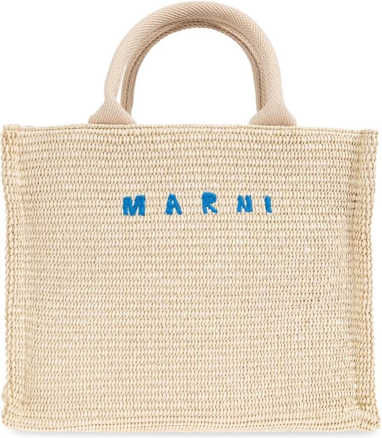 Marni Witte Natuurlijke Raffia-Effect Stoffen Handtas White Dames