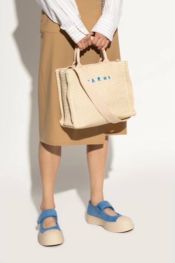Marni Witte Natuurlijke Raffia-Effect Stoffen Handtas White Dames - Foto 9