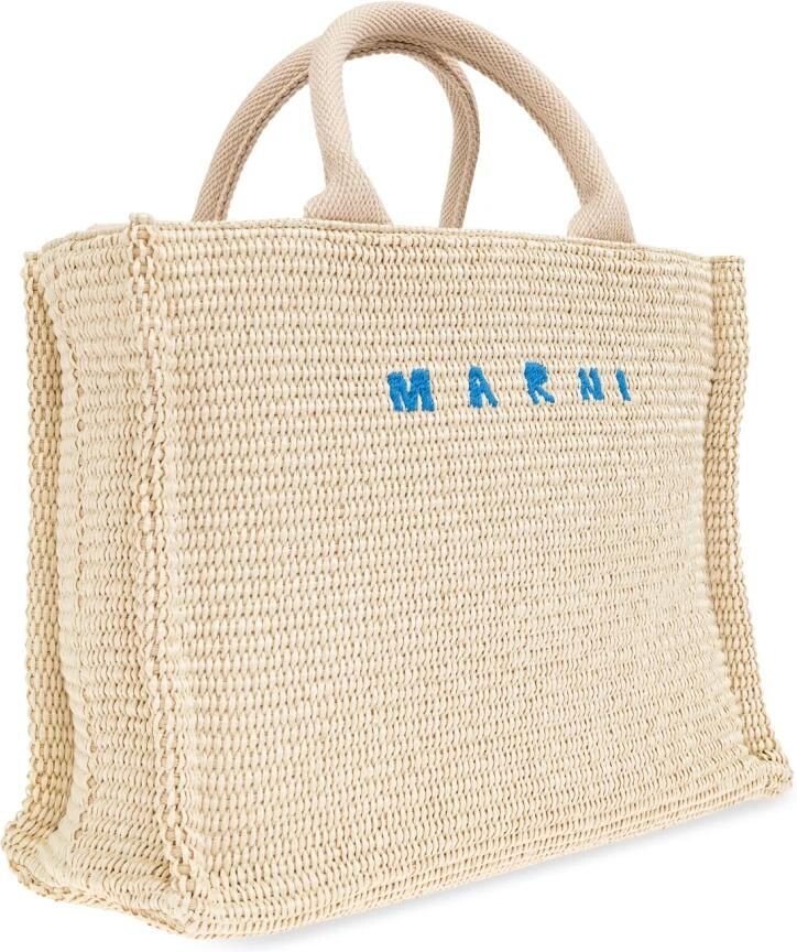 Marni Witte Natuurlijke Raffia-Effect Stoffen Handtas White Dames - Foto 7