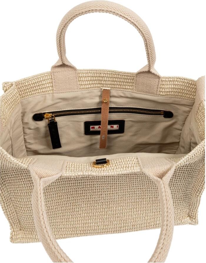 Marni Witte Natuurlijke Raffia-Effect Stoffen Handtas White Dames - Foto 6
