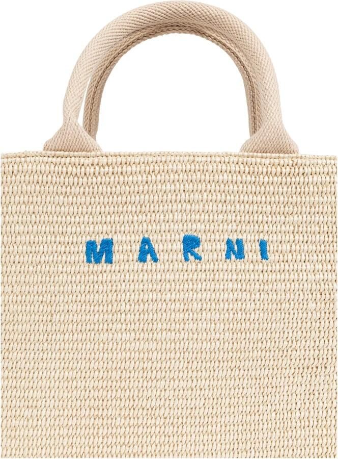 Marni Witte Natuurlijke Raffia-Effect Stoffen Handtas White Dames - Foto 8