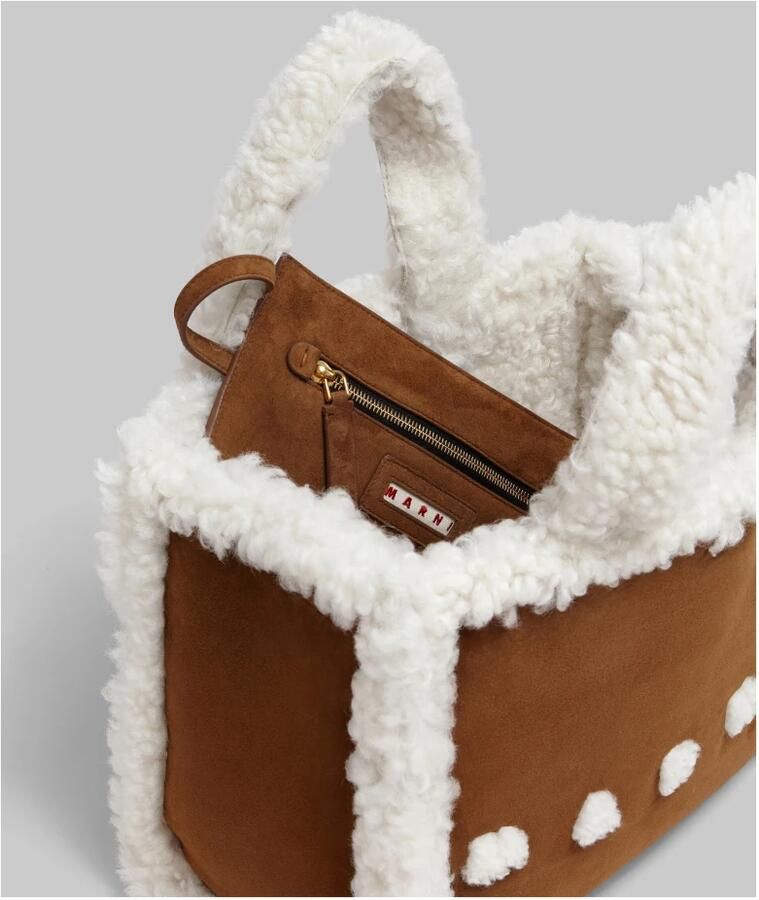 Marni Bruine suède tote tas met shearling Brown Unisex - Foto 6