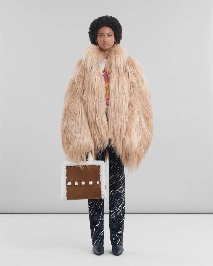 Marni Bruine suède tote tas met shearling Brown Unisex - Foto 7