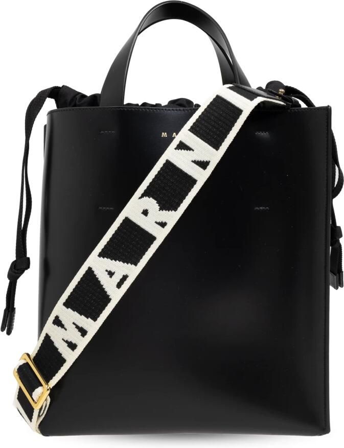 Marni Monogram Print Kalfsleren Handtas met Schouderband Black Dames - Foto 4