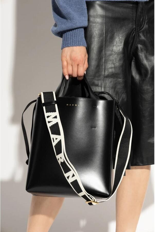 Marni Monogram Print Kalfsleren Handtas met Schouderband Black Dames - Foto 8
