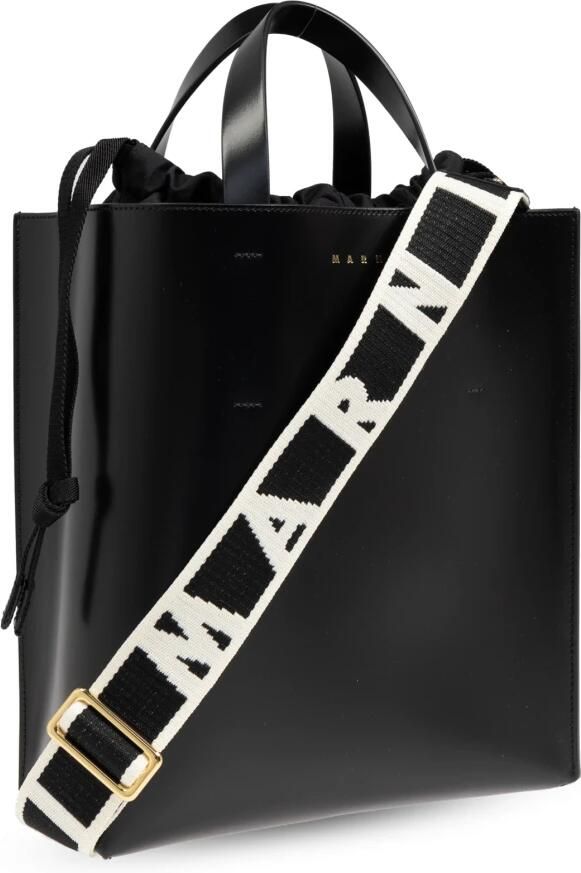Marni Monogram Print Kalfsleren Handtas met Schouderband Black Dames - Foto 9