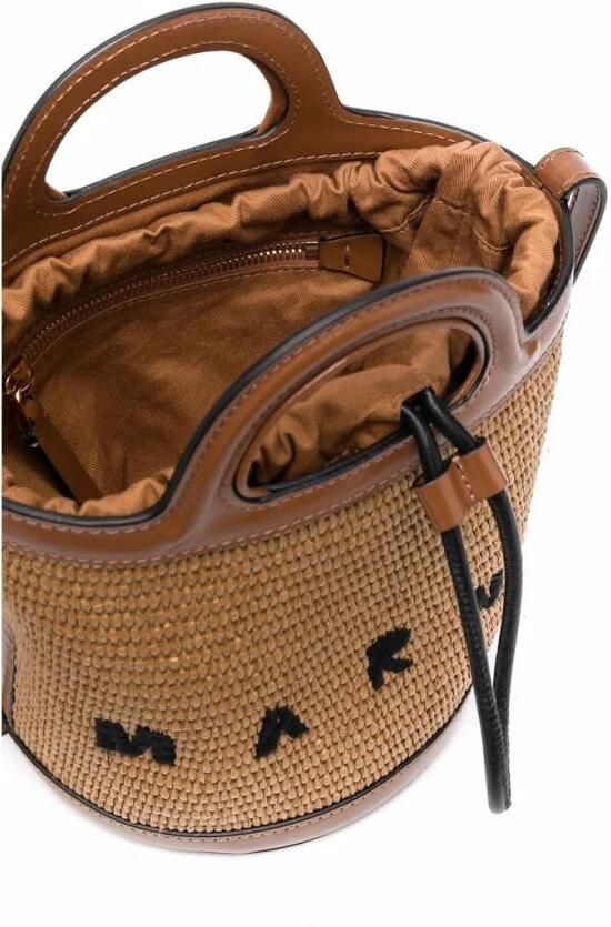 Marni Totes & shoppers Tropicalia Mini Bucket in bruin - Foto 6