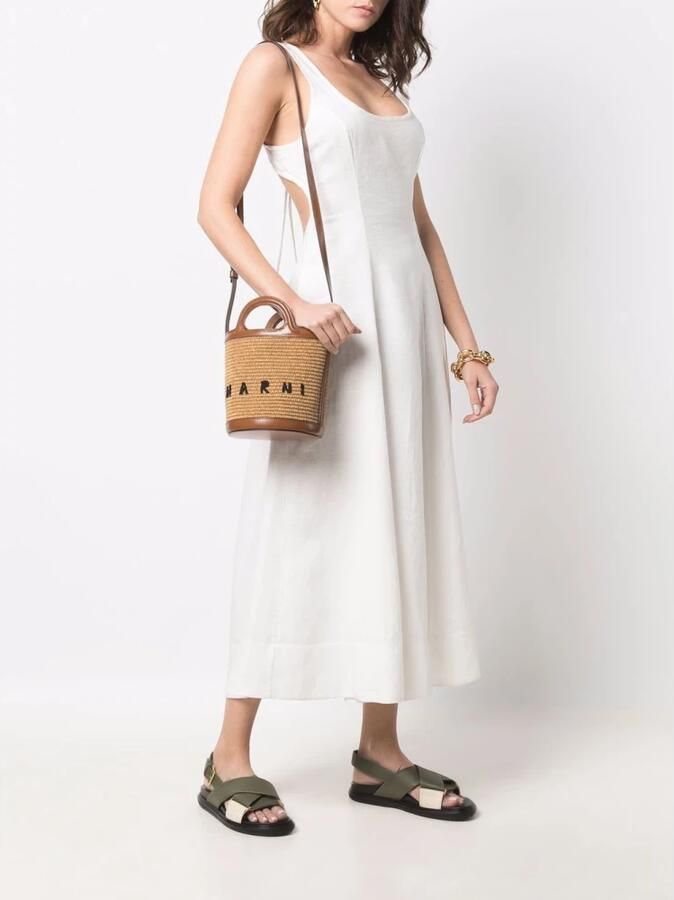 Marni Totes & shoppers Tropicalia Mini Bucket in bruin - Foto 3