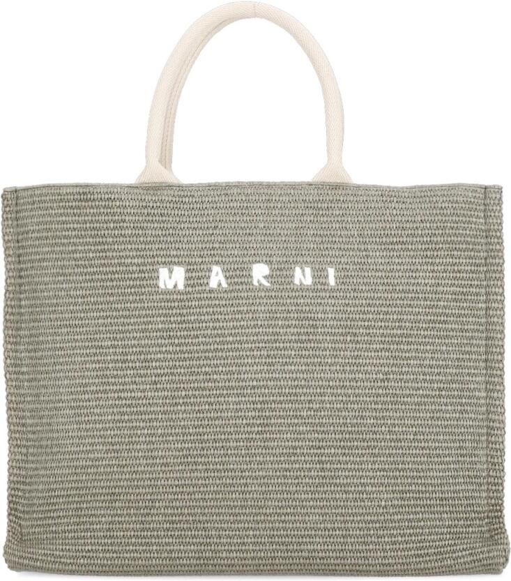 Marni Crossbody bags Große Tote Bag in Bast-Optik in grijs