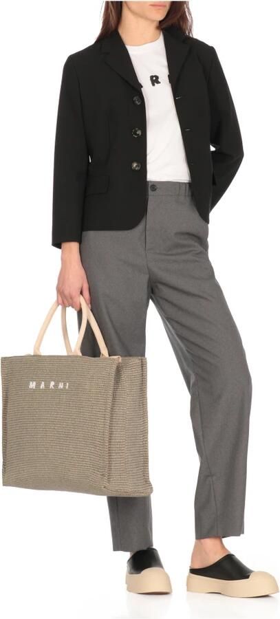 Marni Crossbody bags Große Tote Bag in Bast-Optik in grijs - Foto 5