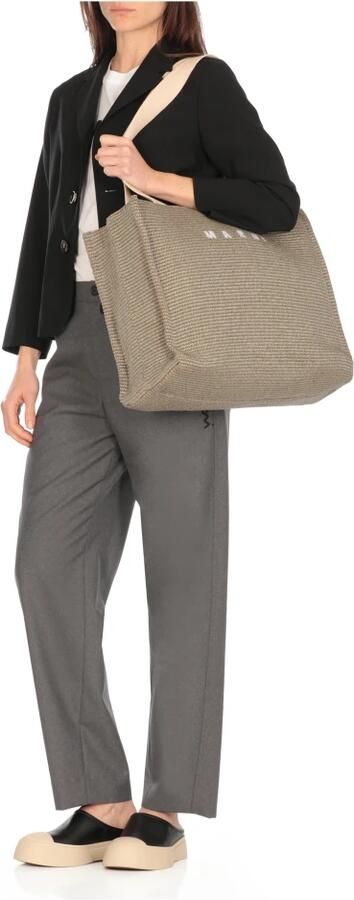Marni Crossbody bags Große Tote Bag in Bast-Optik in grijs - Foto 6