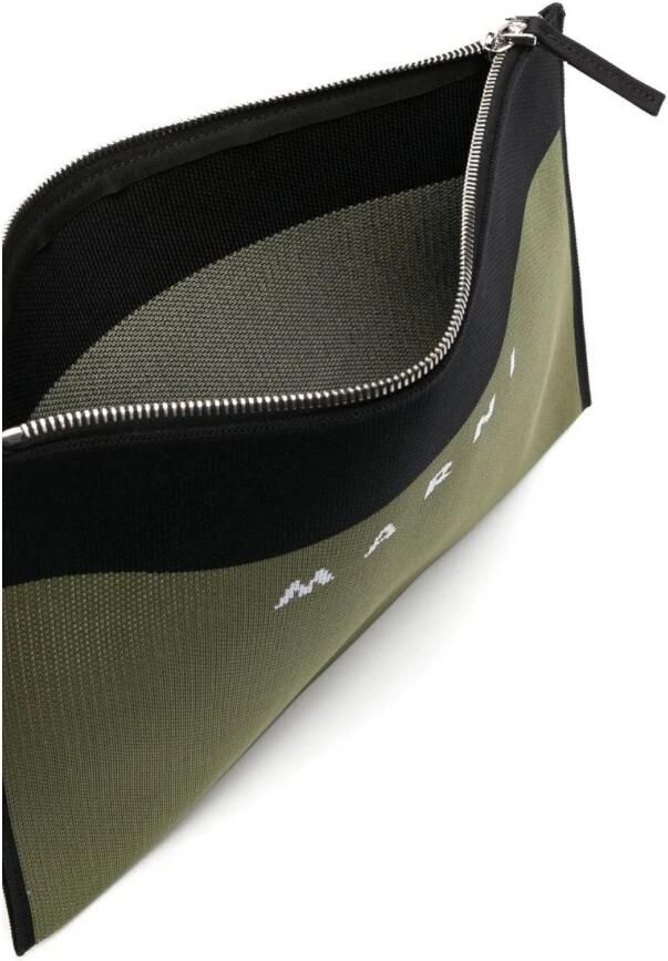 Marni Crossbody bags Logo-embroidered Zip Clutch Bag in groen - Foto 5